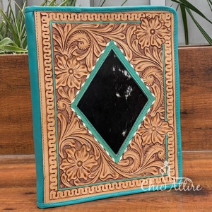 Cuir usiné à la main de qualité supérieure A4 cahier à fermeture éclair couverture portefeuille liant en cuir véritable outillage floral reliure à 3 anneaux pour entretien - Product Image 1