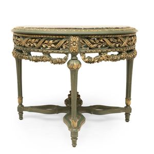 Classic Luxury Entryway <b>Table</b> With Marble Top And Antique Green Finish - Product Image 5