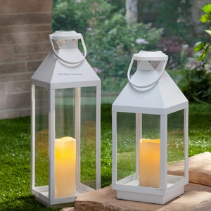 Linternas colgantes de Metal y vidrio para exteriores con acabado de lavado blanco, suelo de hierro, mesa, iluminación de boda, decoración, linternas colgantes para el hogar - Product Image 6