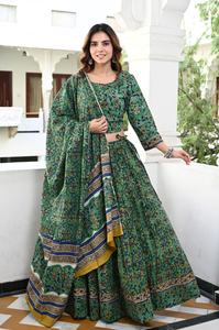 Conjunto Tradicional Moderno de Lehenga Choli con Estampado de Algodón Hecho a Mano, de Secado Rápido y Reversible, con Dupatta, para Bodas, Diwali, Playa y Fiestas - Product Image 5