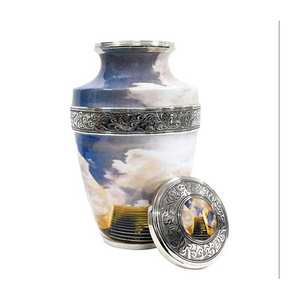 โกศใส่เถ้ากระดูกทำมือสำหรับคนโกศโลหะสีขาวสำหรับส่งเถ้ากระดูกจากอินเดีย - Product Image 6