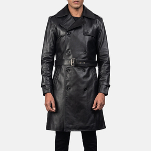 Abrigo Largo de Cuero Genuino para Hombre, Solapa con Muescas, Doble Botonadura, Manga Regular, Grosor Estándar - Product Image 4
