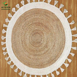 Tapis décoratifs pour chambre à coucher en jute et coton 100% tapis naturels faits à la main avec options personnalisées pour salon et couloir - Product Image 1