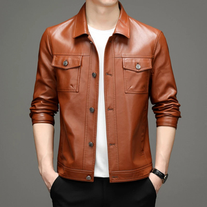 Wholesale <b>Men's</b> Casual Fleece <b>Leather</b> <b>Jacket</b> for Winter High Quality Embroidered Street Fashion with Stand Collar Loose Fit - Product Image 3