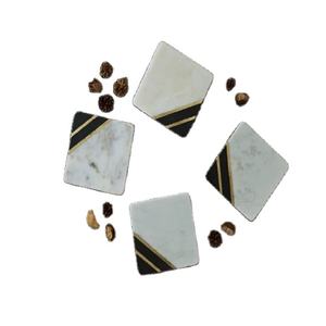 Sous-verre en marbre de qualité supérieure sous-verre en marbre incrusté de métal tapis de forme carrée pour la cuisine sous-verres décoratifs essentiels en laiton - Product Image 1