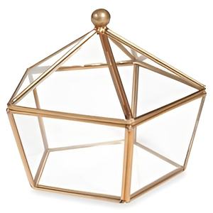 Joyero de latón y cristal de diseño elegante, caja de embalaje de joyería de lujo personalizada, caja de brazalete y collar de anillo de 2 compartimentos - Product Image 1