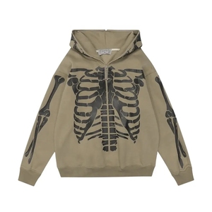 Sudadera con Capucha Extra Grande de Alta Calidad, 100% Algodón, con Cierre Completo, para Hombre, Invierno, Cálida, con Estampado de Calavera y Esqueleto Bordado, Estilo Harajuku - Product Image 4