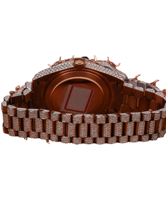 Montre mécanique pour femme, fabriquée à la main, personnalisée, cadran marron, chronographe, entièrement sertie de diamants Moissanite VVS, en or rose - Product Image 4