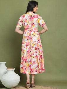 เดรสผ้าฝ้ายพิมพ์ลายดอกไม้สไตล์อินเดียชุดลำลองใหม่สำหรับงานแต่งงานงานทอมือเป็นมิตรต่อสิ่งแวดล้อม - Product Image 5