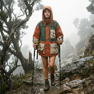 Manteau à capuche oversize tendance 2026, style vintage, tons terre, broderie 3D, coupe ample, utilitaire pour femme, coupe-vent - Product Image 5