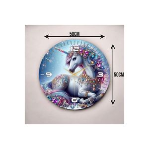 Colorful Unicorn Animal Patterned Wooden Silent <b>Wall</b> <b>Clock</b> <b>50cm</b> Perfect Gift Idea - Product Image 3