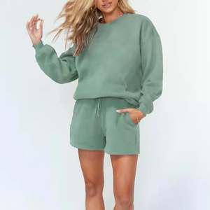 Ensemble personnalisé d'automne grande taille pour femmes Sweat-shirt Street Wear pour femmes vêtements 2 pièces sweatshirts et shorts costume long - Product Image 6