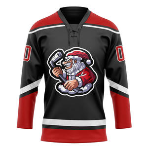 Maillot de hockey réversible brodé 3D du Père Noël de Noël personnalisable Service OEM disponible avec col en dentelle - Product Image 6