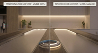 Vente flash : Bande LED 10W blanc chaud/neutre/froid IP20 DC 12V COB 320 LED basse tension 100 Lm/W pour usage intérieur