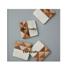 Set Of 4 Marble And Wooden <b>Coaster</b> Square Shape Tea Cup And <b>Glass</b> <b>Coaster</b> For Home Hotel Kitchen Restaurant Usage - Product Image 2