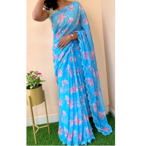 Haute qualité Designer imprimé fleuri Georgette Saree Blouse femmes attrayant décontracté vêtements de course de confiance mariages indiens - Product Image 1