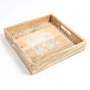 Plateau de service en bois sculpté à la main dernier plateau en bois de service de nourriture pour la maison hôtel et restaurants décor - Product Image 4