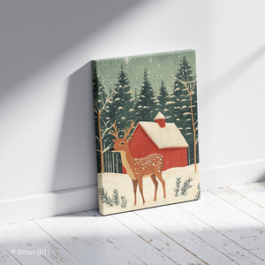 Red Barn Forest Reindeer Winter HD Canvas Art Modern Design Wood <b>Frame</b> Bulk Order - Product Image 4