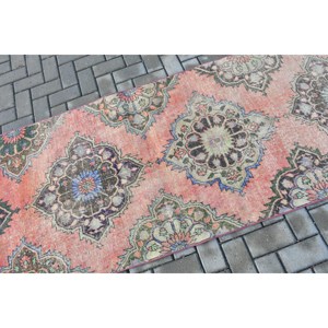 3.1x9.1 ft Vintage <b>Runner</b> Rug, <b>Red</b> Blue Turkish Ombr Wool Rug - Product Image 5