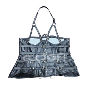 Corsets GAY en similicuir noir, corset sous-poitrine à armatures en acier avec bretelles halter, boucle, corset gothique, fournisseur OEM - Product Image 3