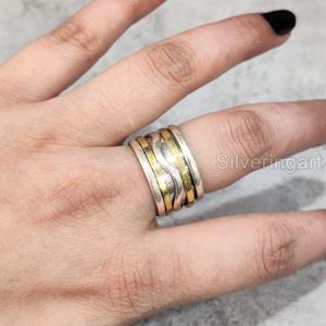 Anillo de meditación con banda giratoria, anillo de pulgar de Plata de Ley 925 para mujer, joyería hecha a mano, anillo giratorio para hombre con ansiedad navideña - Product Image 1