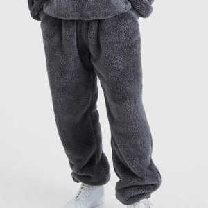 Conjunto de chándal de lana y lana para hombre, Sudadera con capucha de estilo sólido de invierno, estilo callejero estampado de talla grande con cordones - Product Image 4