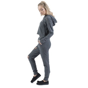 Conjunto de chándal vintage lavado desgastado de alta calidad OEM, jersey de lana recortado para invierno, Sudadera con capucha, pantalones de chándal de talla grande sólida - Product Image 3