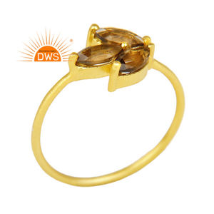 Anillo chapado en oro de 18 quilates de plata de ley de Venta caliente, anillo apilable de piedras preciosas de cuarzo ahumado Natural, joyería para mujer, regalo para ella - Product Image 1