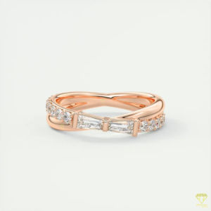 Baguette y corte redondo Lab Grown Wedding Band Half Eternity Anillo apilable, elegante aniversario o banda nupcial - Product Image 5