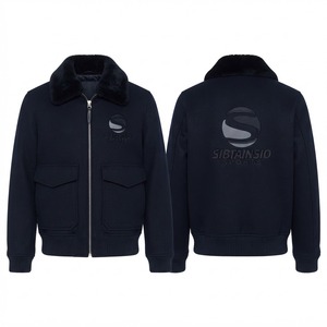Chaqueta Bomber de Lana Azul Marino con Cuello de Piel Sintética, Logotipo Deportivo Bordado, Chaqueta Varsity con Cierre, Chaqueta Letterman Vintage Personalizada OEM - Product Image 1