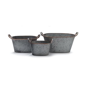 Lot de 3 jardinières en étain surélevées avec motif en relief de couleur grise avec poignées en anneau pour fournitures de jardin Fournitures pour la maison et le jardin - Product Image 2