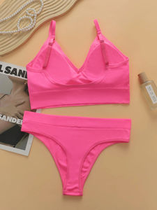 Trendy Best Selling Women's Pink Triangle Cup Bra Wire Free <b>Bikini</b> Underwear Set Everyday Soft Comfortable - Product Image 2