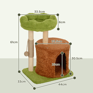 PawHut <b>Cat</b> Scratching Tree with House, Bed and Toy Ball, Made of Wood and <b>Plush</b>, 44x33x61 cm, Green - Product Image 3