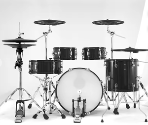 Batería electrónica T950 PRO con cámara de aluminio, resistente al agua y inalámbrica, de doble capa - Negro brillante/Madera oscura - Product Image 1