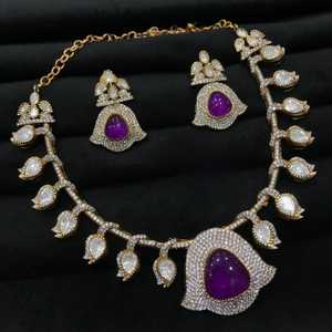 Collection de bijoux de mariée Mozzonite AD Collier avec boucles d'oreilles Bijoux indiens Produit en vrac de luxe fait main de haute qualité - Product Image 4