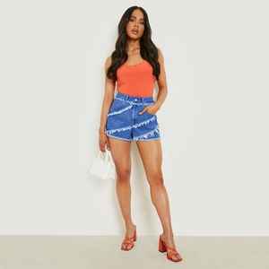 Pantalones cortos de mezclilla de cintura alta para mujer, decoración de encaje, venta al por mayor, pantalones de moda Vintage sin forro con cremallera, borde crudo, recto para verano - Product Image 2