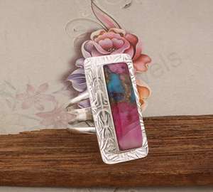 2025 Natural Rosa ostra turquesa fina eternidad boda anillo de compromiso 10x20mm rectángulo bisel ajuste Vermeil joyería fiestas - Product Image 5