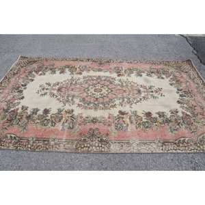 Tapis Vintage Classique en Laine 5.4X9.8 pieds Rose Beige Patchwork Design Latex Sisal Tapis pour Couloir Mur Mur Peluche Rectangle - Product Image 3