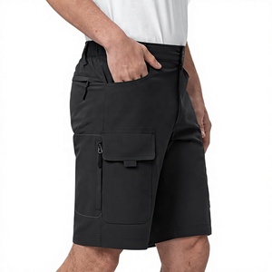 Shorts décontractés pour hommes, style Bermuda, en toile noire unie, écologiques, taille mi-haute, élastiques, séchage rapide, multi-poches - Product Image 1