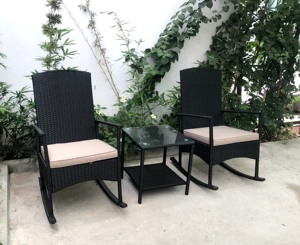 Direct Factory Vietnam Modern Comfortable Rattan Steel Waterproof One Seat Rocking <b>Chair</b> Set Tempered Glass Table Outdoor Hotel - Product Image 2