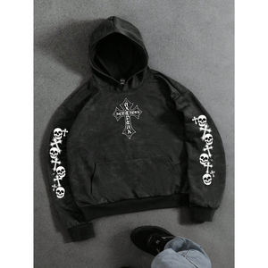 Wholesale Custom Heavyweight Washed French Terry Cotton <b>Pullover</b> Hoodie for <b>Men</b> Korean Vintage Distressed Acid Wash for Winter - Product Image 1