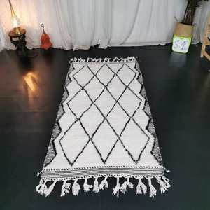 Noir et Blanc Designer Zigzag Motif Tapis Main Bloc Impression Motif Dhurries 100% Coton Matériel Tapis pour La Vie À La Maison - Product Image 5