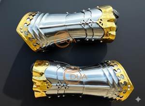 Gants de guerrier médiévaux en acier avec garniture en laiton |   Gants d'armure artisanaux pour costume de chevalier, reconstitution historique et exposition - Product Image 6