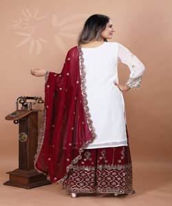 DERNIÈRE GEORGETTE BRODERIE SEQUENCE TRAVAIL TOP SHARARA AVEC DUPATTA PARTY WEAR PRIX DE GROS VÊTEMENT ETHNIQUE (11) - Product Image 5