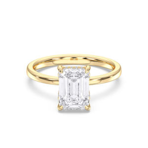 Anillo de compromiso de diamante cultivado en laboratorio de 3,00 quilates para mujer, conjunto de puntas de forma redonda y Esmeralda en estilo solitario de oro sólido - Product Image 1