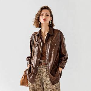 เสื้อเชิ๊ตผู้หญิงหนังสีดำแนววินเทจ, เสื้อเชิ๊ตหนังแฟชั่นผู้หญิงเสื้อเชิ๊ตหนัง - Product Image 2