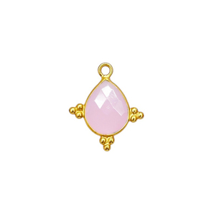 Colgantes de Calcedonia Rosa con Bisel Elegante en Forma de Pera, Plata de Ley Bañada en Oro, Hechos a Mano, Conectores para Fabricación de Joyas - Product Image 1