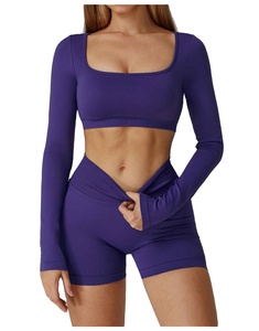 2026 New Arrival High Quality Gym Sports Fitness Yoga Athletic Top Short <b>Leggings</b> Set For Women Solid <b>Pattern</b> Fitness Yoga Sets - Product Image 2
