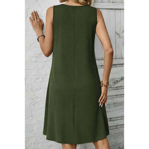 Vestido aeróbico corto plisado con tirantes y cuello redondo para mujer, 35191 - Verde - Product Image 4