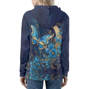 Sudadera con capucha y cremallera de gran tamaño personalizada Vintage Flower Butter Fly 3D bordado Casual algodón polar con cuello con capucha - Product Image 2